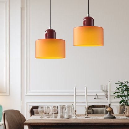Sol Bauhaus Glass Pendant Light | Retro Ribbed Amber Hanging Ceiling Lamp