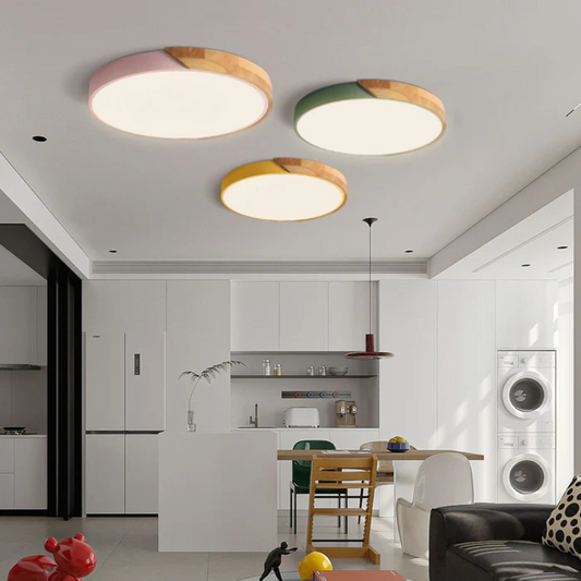 Sol Delos Wooden LED Ceiling Light | Ultra-Thin Flush Mount Timber Lamp for Living Room