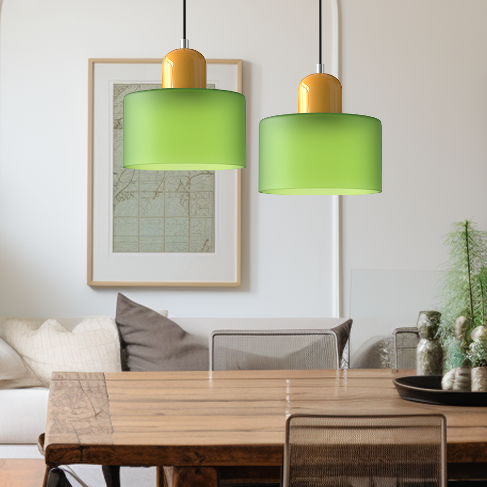 Sol Bauhaus Glass Pendant Light | Retro Ribbed Amber Hanging Ceiling Lamp