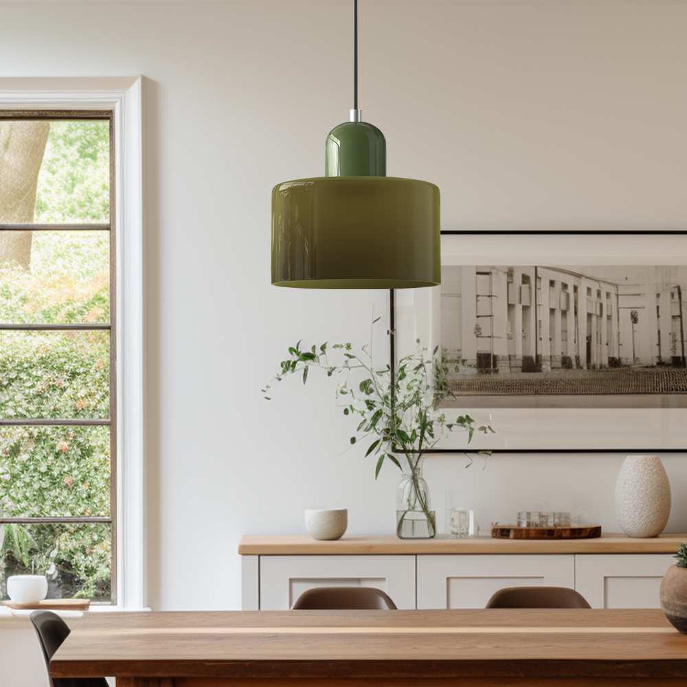 Sol Bauhaus Glass Pendant Light | Retro Ribbed Amber Hanging Ceiling Lamp