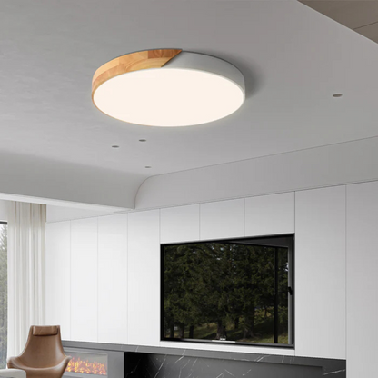 Sol Delos Wooden LED Ceiling Light | Ultra-Thin Flush Mount Timber Lamp for Living Room