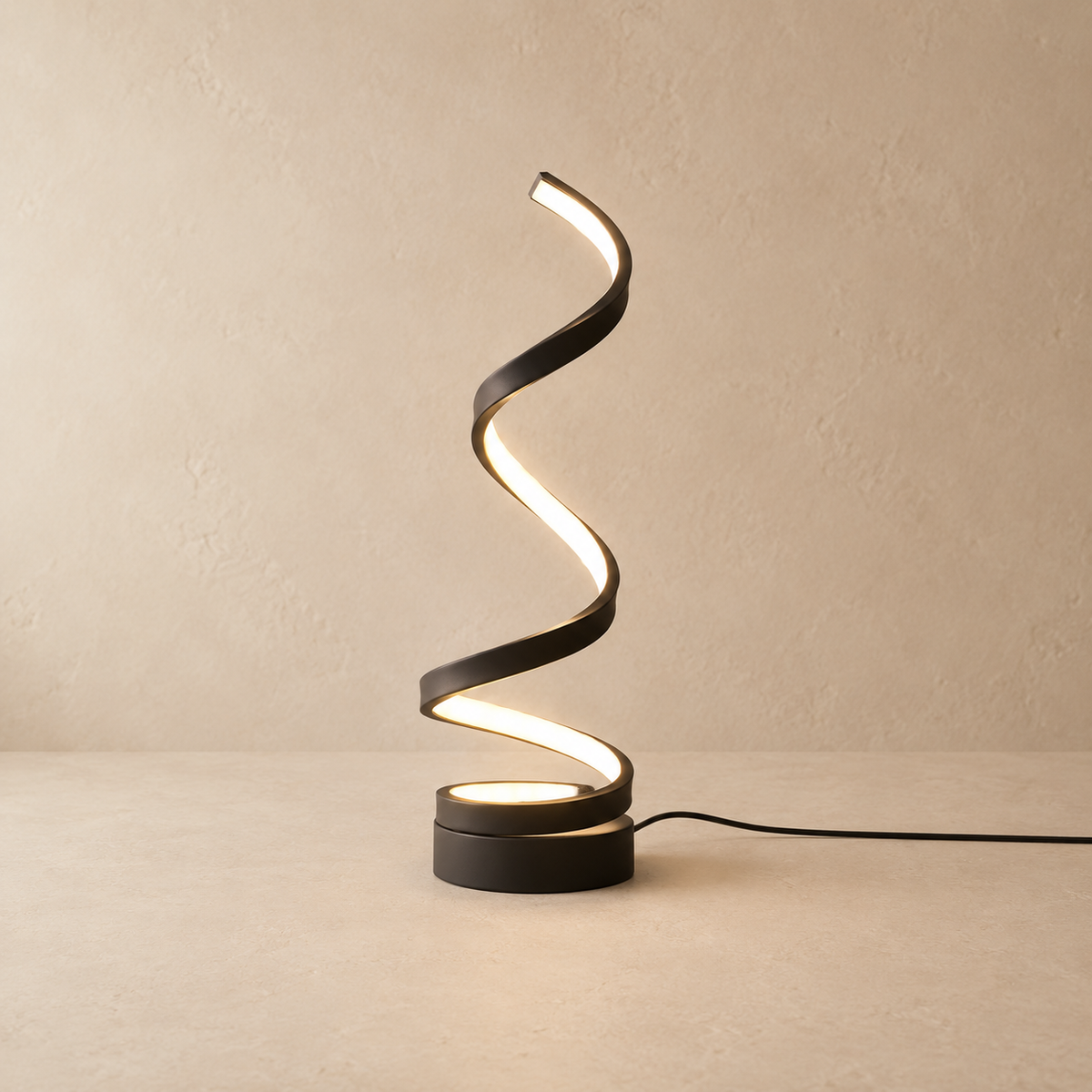 Sol Modern Spiral Table Lamp | Dimmable LED Curved Bedside Nightstand Light
