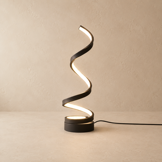 Sol Modern Spiral Table Lamp | Dimmable LED Curved Bedside Nightstand Light