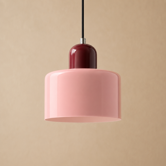 Sol Bauhaus Glass Pendant Light | Retro Ribbed Amber Hanging Ceiling Lamp