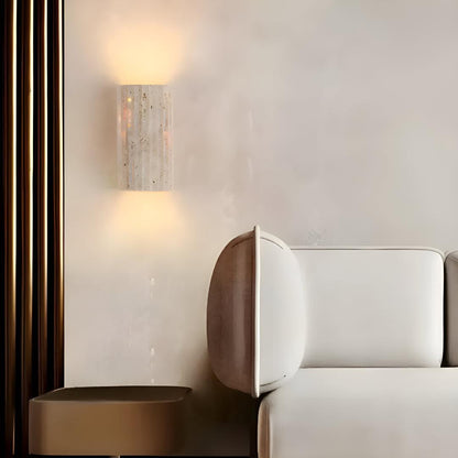 Sol Natural Travertine Stone Wall Light | Modern Wabi-Sabi LED Sconce for Living Room