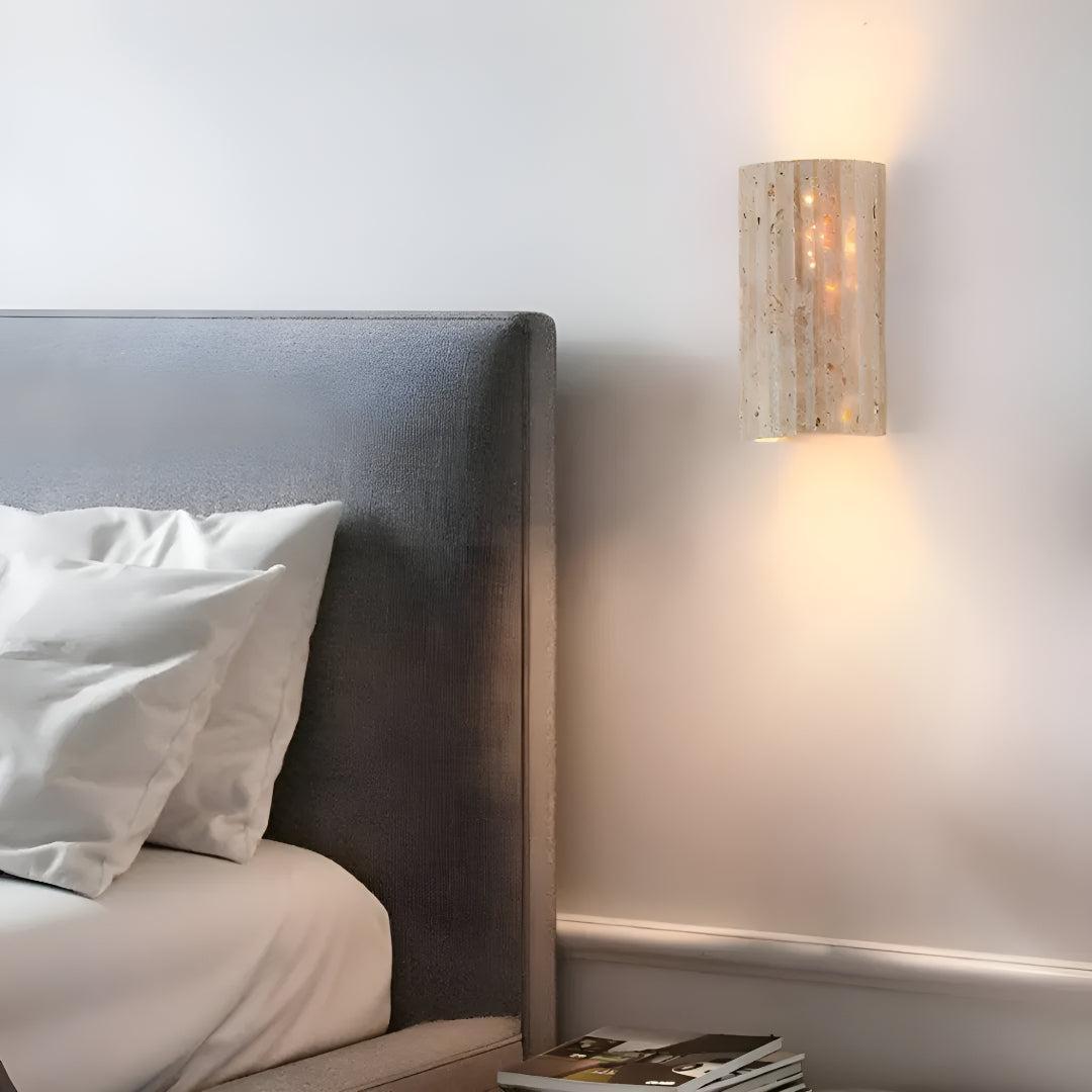 Sol Natural Travertine Stone Wall Light | Modern Wabi-Sabi LED Sconce for Living Room