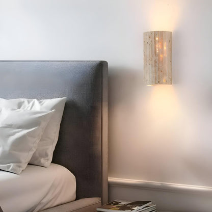 Sol Natural Travertine Stone Wall Light | Modern Wabi-Sabi LED Sconce for Living Room