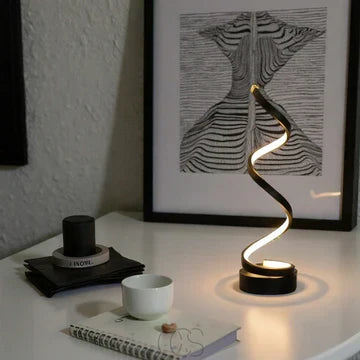Sol Modern Spiral Table Lamp | Dimmable LED Curved Bedside Nightstand Light