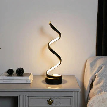 Sol Modern Spiral Table Lamp | Dimmable LED Curved Bedside Nightstand Light