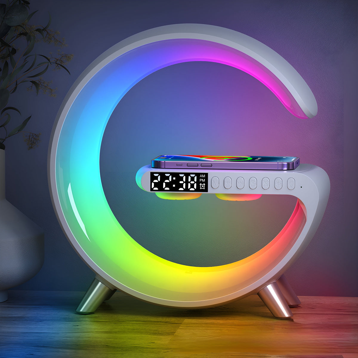 Sol 3-in-1 Bluetooth Alarm Clock | Wireless Charger & LED Nightstand Speaker