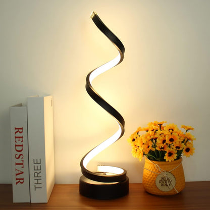 Sol Modern Spiral Table Lamp | Dimmable LED Curved Bedside Nightstand Light