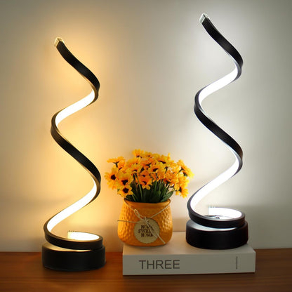 Sol Modern Spiral Table Lamp | Dimmable LED Curved Bedside Nightstand Light