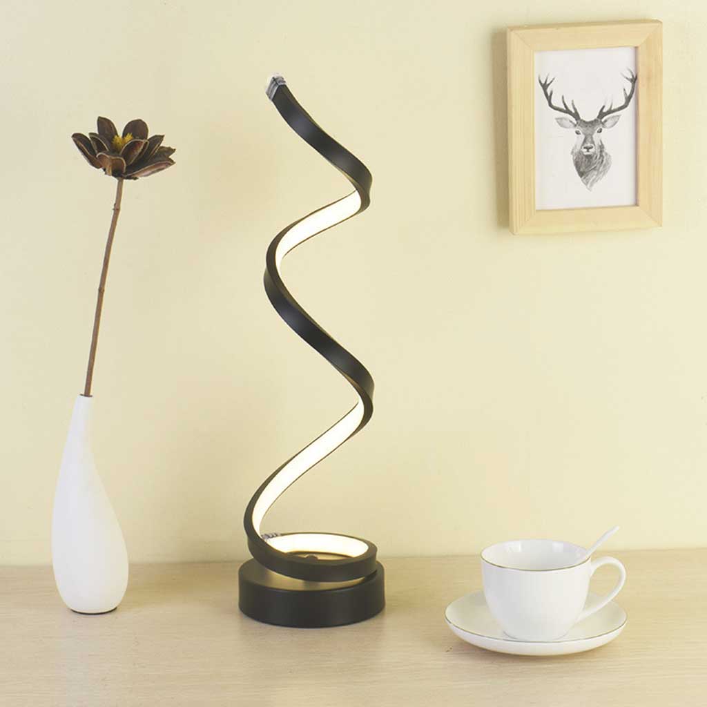 Sol Modern Spiral Table Lamp | Dimmable LED Curved Bedside Nightstand Light
