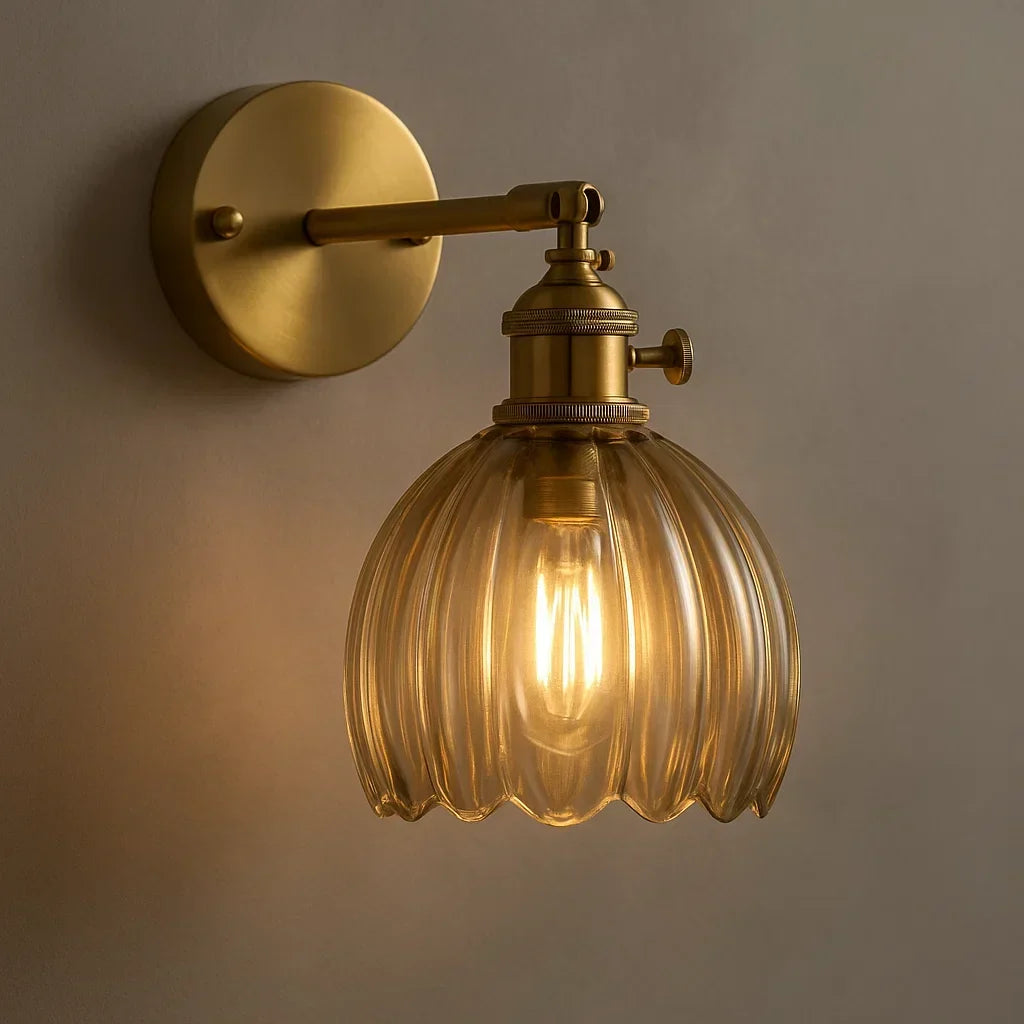 Sol Vintage Tulip Glass Wall Light | Retro Floral LED Bedside Sconce for Bedroom