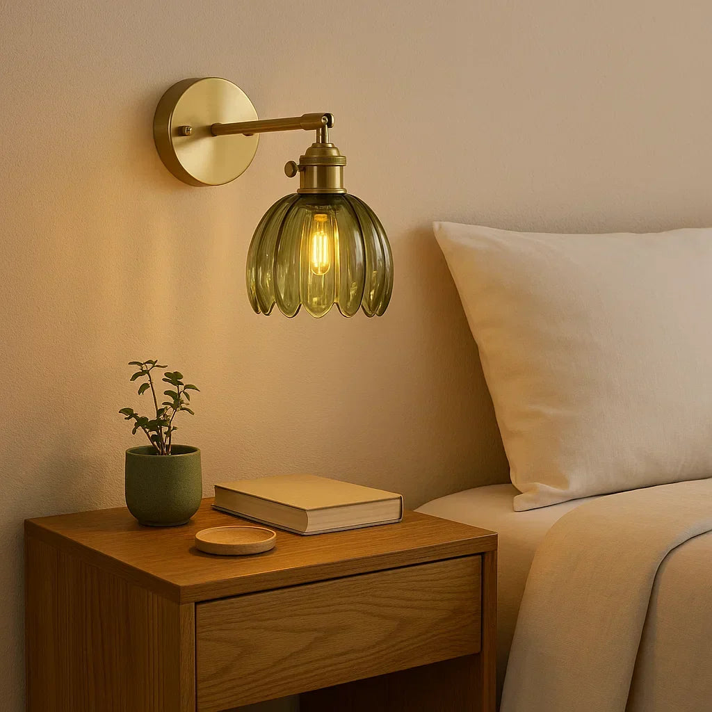 Sol Vintage Tulip Glass Wall Light | Retro Floral LED Bedside Sconce for Bedroom