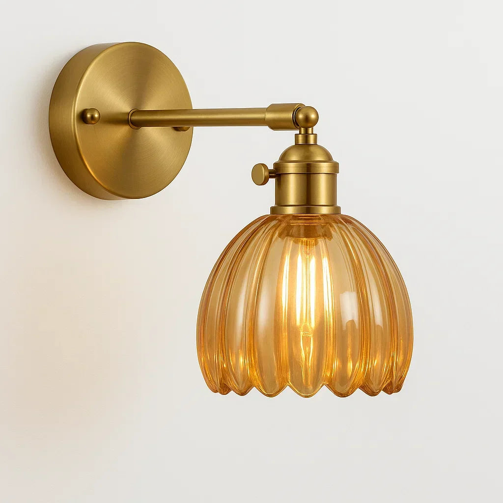 Sol Vintage Tulip Glass Wall Light | Retro Floral LED Bedside Sconce for Bedroom