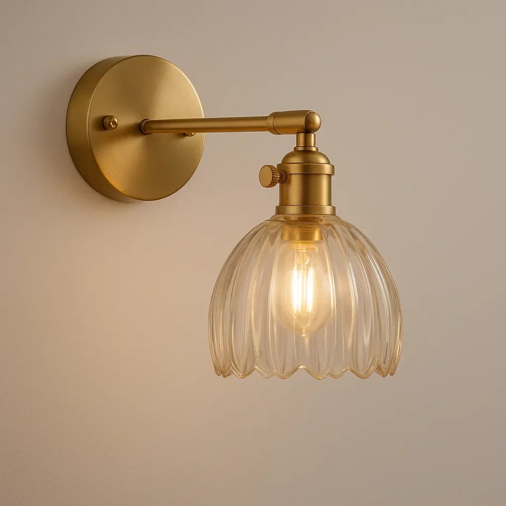 Sol Vintage Tulip Glass Wall Light | Retro Floral LED Bedside Sconce for Bedroom