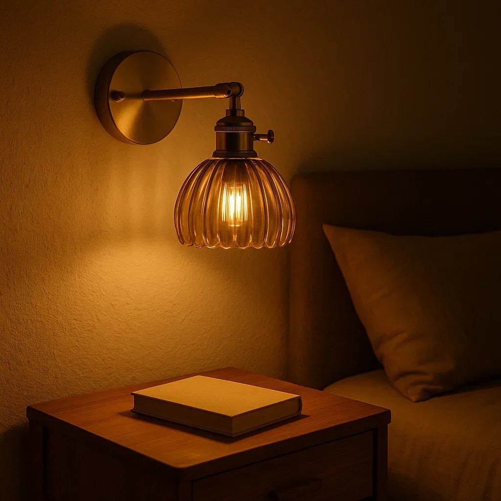 Sol Vintage Tulip Glass Wall Light | Retro Floral LED Bedside Sconce for Bedroom