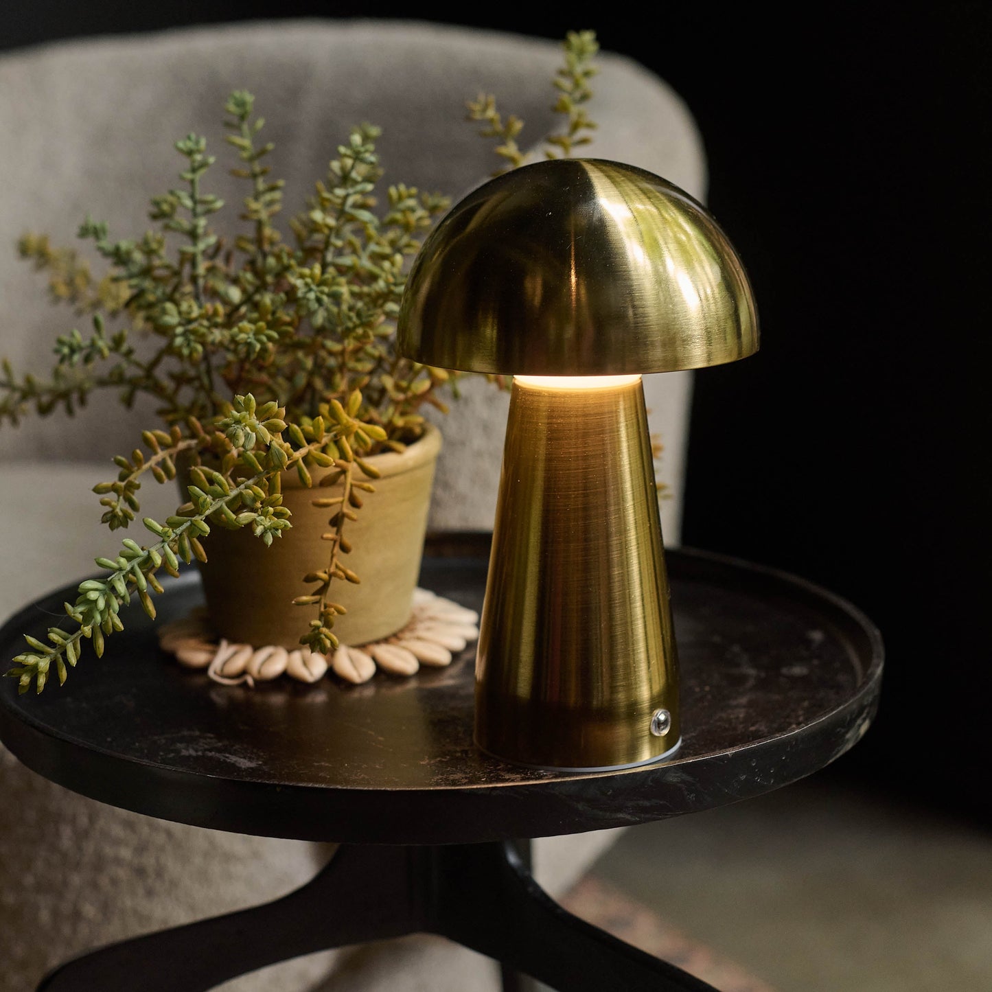 Luna Modern Brass Mushroom Lamp | Rechargeable USB Table Lamp for Living Room