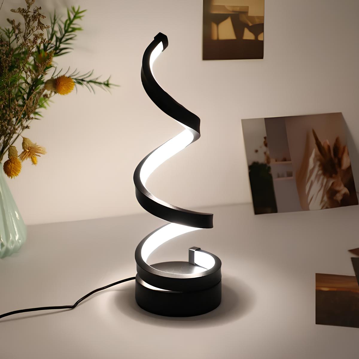 Sol Modern Spiral Table Lamp | Dimmable LED Curved Bedside Nightstand Light