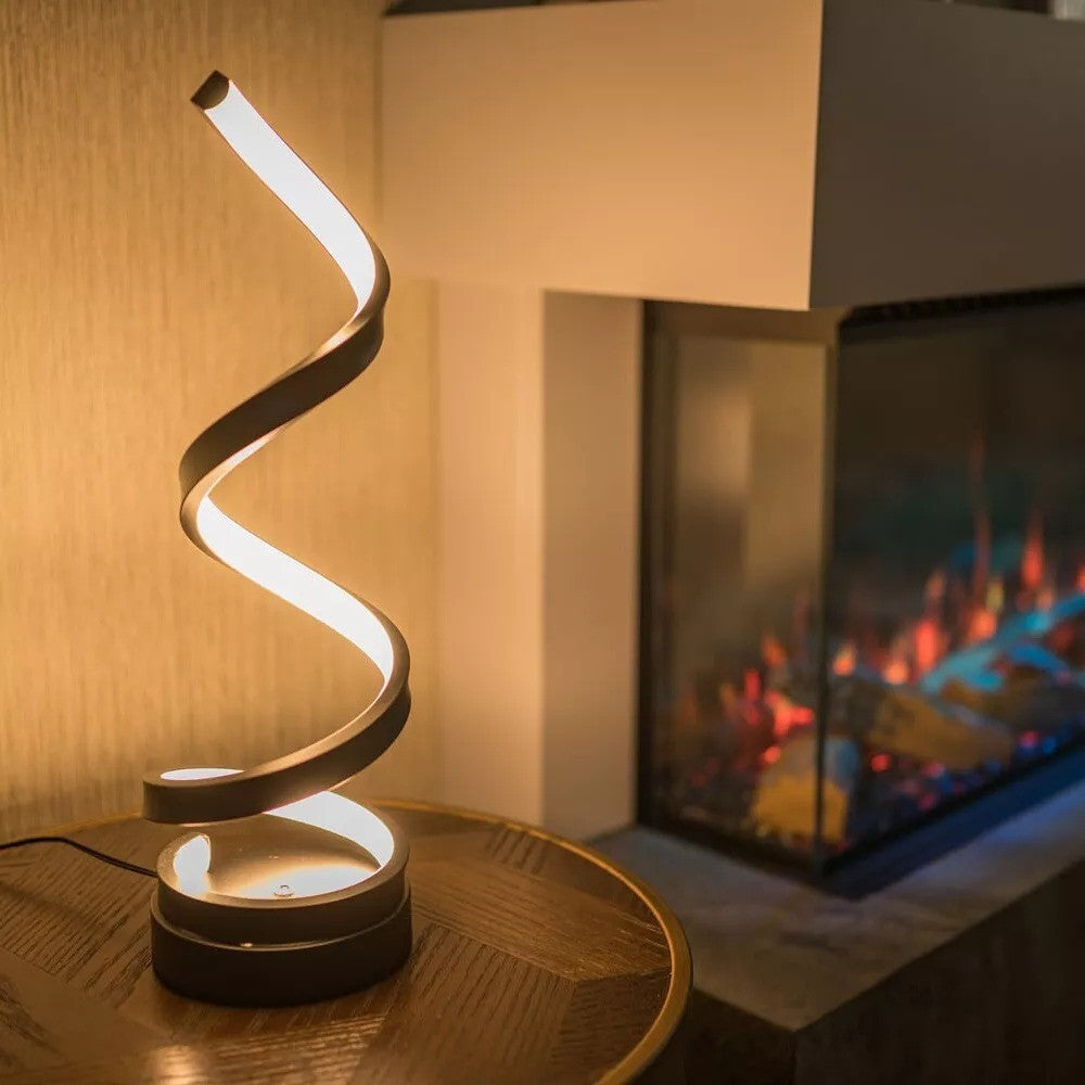 Sol Modern Spiral Table Lamp | Dimmable LED Curved Bedside Nightstand Light