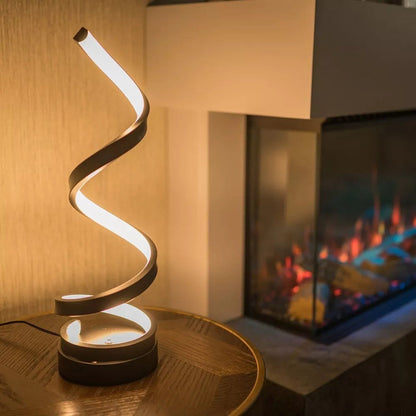 Sol Modern Spiral Table Lamp | Dimmable LED Curved Bedside Nightstand Light