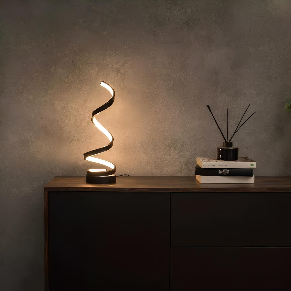 Sol Modern Spiral Table Lamp | Dimmable LED Curved Bedside Nightstand Light