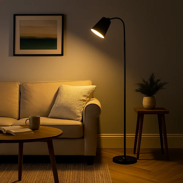 Scandinavian Wood Floor Lamp | Minimalist Metal Standing Lamp for Living Room